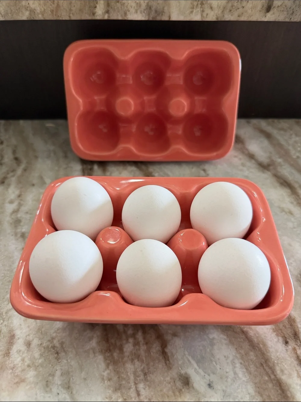 Set of 2 Ceramic Peach Color Egg Holder Tray - 6-Cup